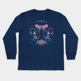 Pink Moth and Bleeding Heart Kids Long Sleeve T-Shirt